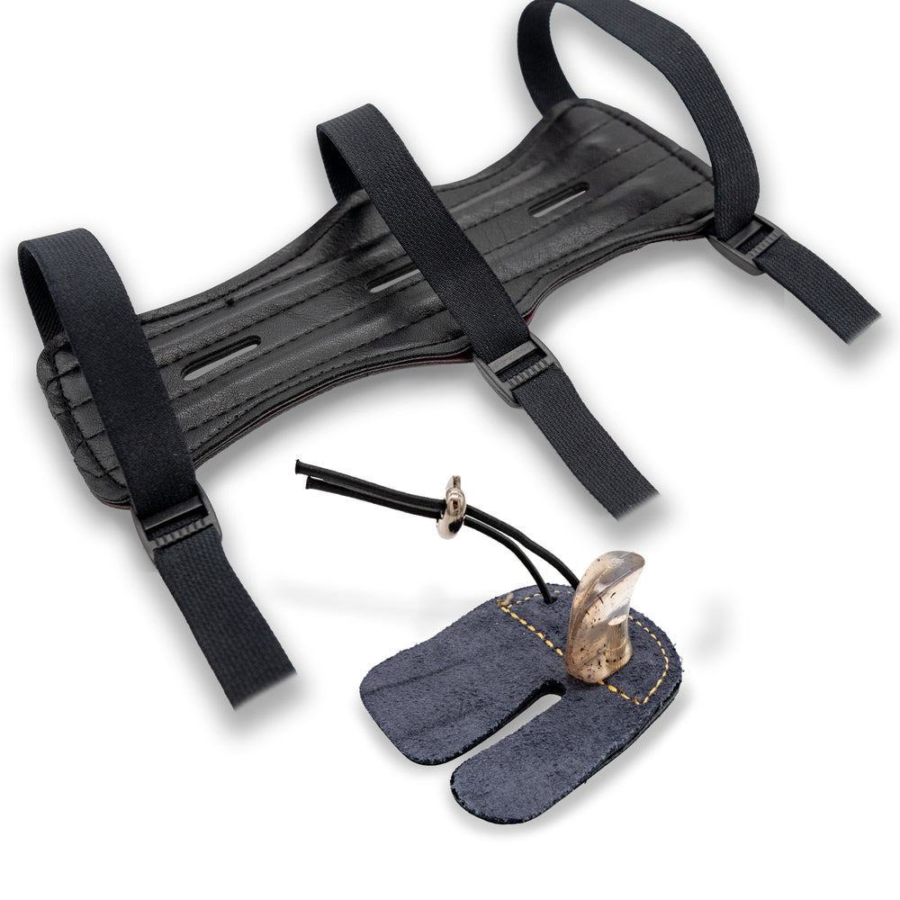 Arm guard and finger tab set for children 6 to 15 years