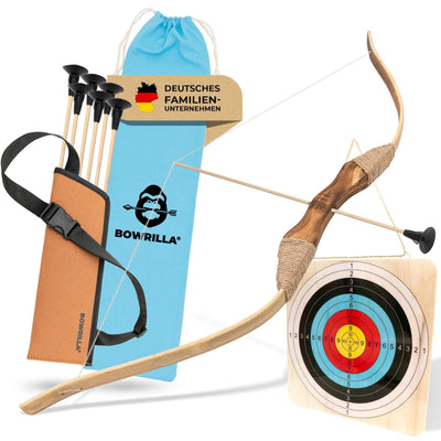 Wooden bow set with 6 suction cup arrows, target, quiver & storage bag