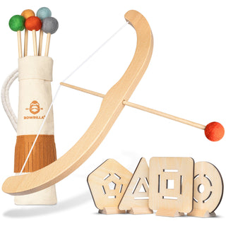 Wooden bow and arrow play set – 5 Arrows, Quiver & 4 Wooden Targets 